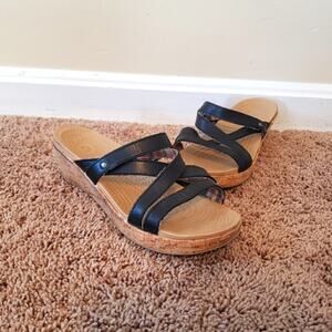 Crocs a leigh wedge strappy sandal black womens 8